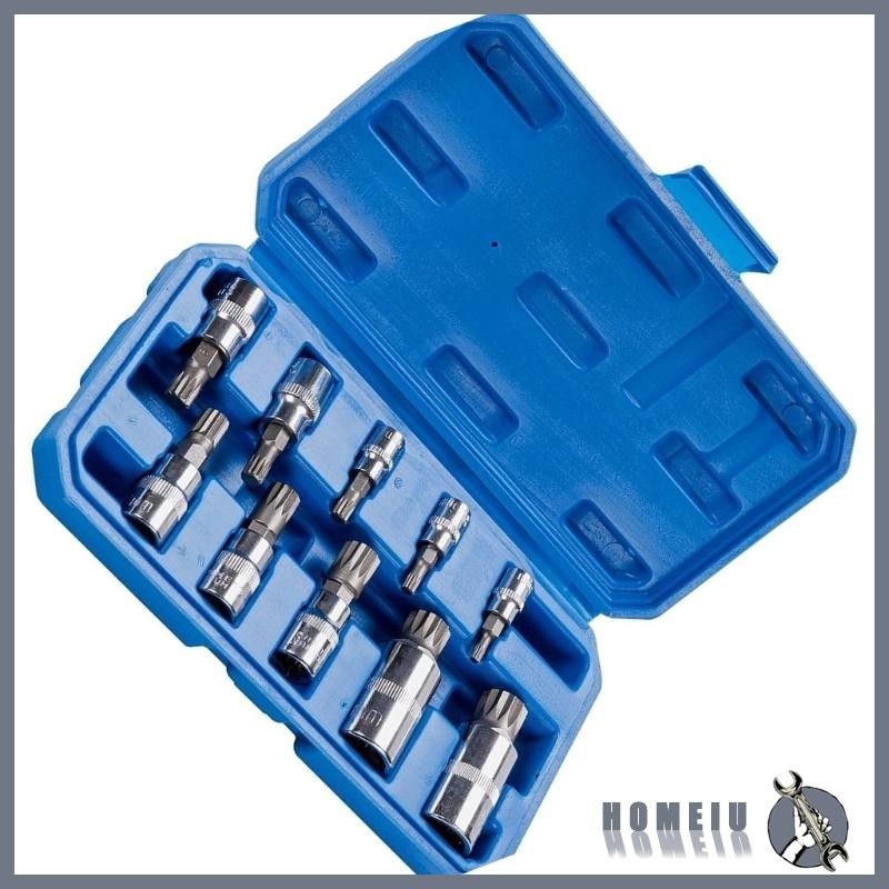 HOMEIU 12 Point Triple Square Spline Bit Socket Set Tamper Proof with Case Car Repair