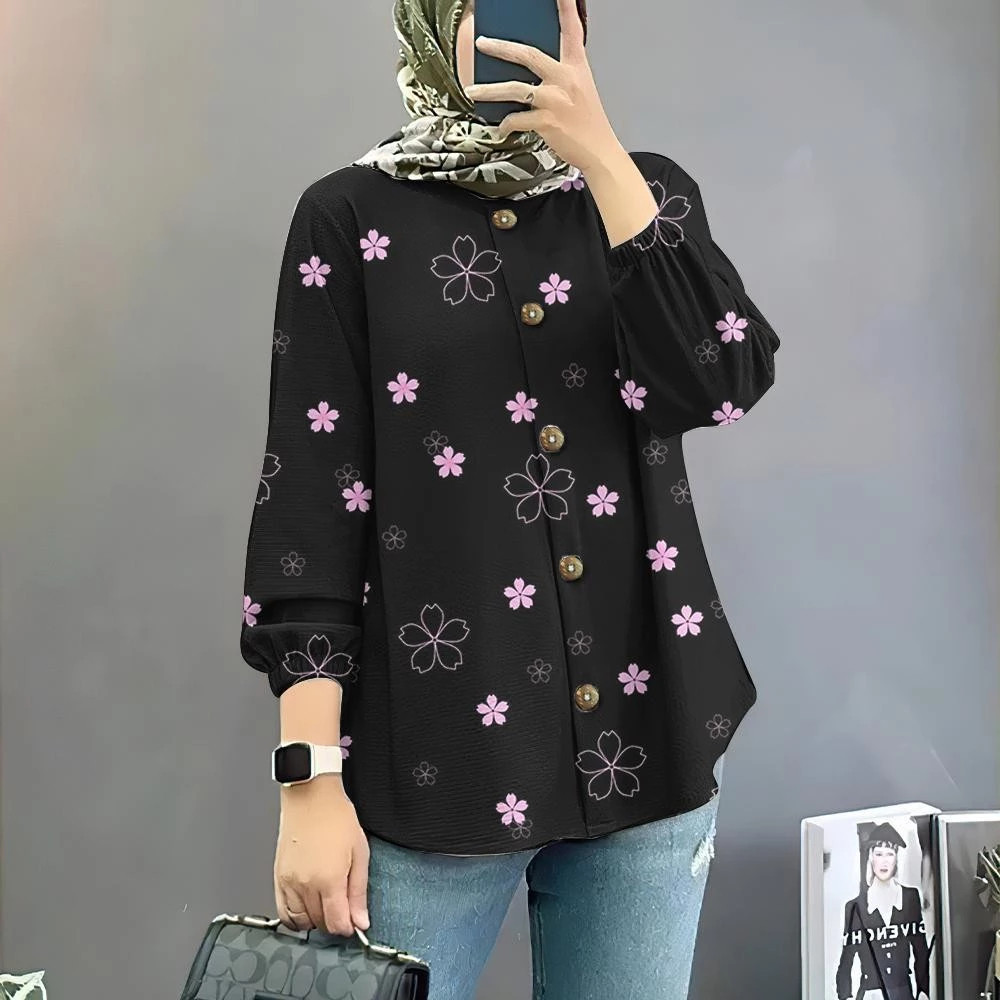 เสื้อมุสลิมผู้หญิงที่สง่างามโบว์มุสลิมชุดกีฬาสูทเสื้อแขนยาวทุกวันขนาดบวกท็อปส์มุสลิม