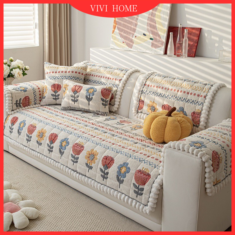 ใหม่เกล็ดหิมะกํามะหยี่ Handmade Bohemian โซฟาเบาะรองนั่ง 1 2 3 4 ที่นั่งฤดูหนาว Plush Anti Slip ที่นั่ง Anti Cat Scratch ตกแต่งบ้าน