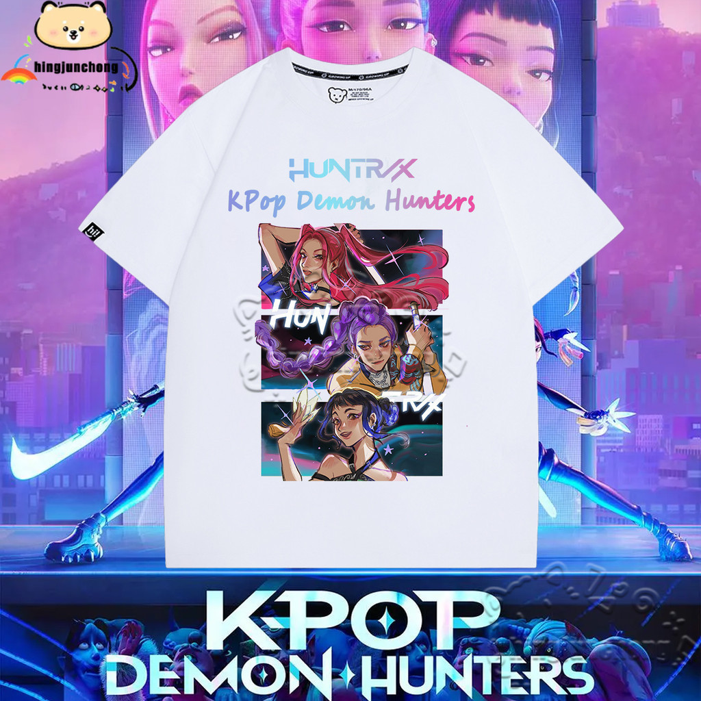 KPop Demon Hunters Tshirt HUNTR/X Rumi Mira Zoeey 3 Palace กริดพิมพ์ 5 สีแฟชั่นพิมพ์เสื้อยืด Unisex 