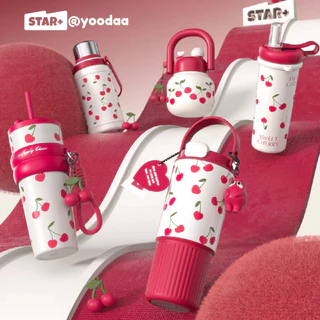 STAR+ เชอร์รี่🍒 แก้วเก็บความเย็น ของขวัญปีใหม่ ขวดน้ำร้อน แก้ว Starplus แก้วน้ำเก็บความเย็น พอดีในรถ