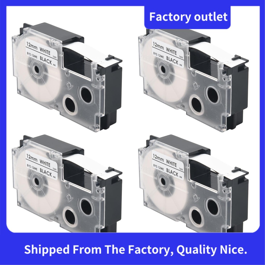 4 แพ็ค 12 มม.สีดําบน White Label Tape Label Maker ใช้งานร่วมกับ KL1500 KL2000 KL7000 KL7200 -100 KL1