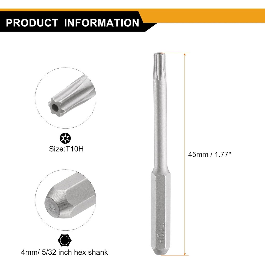 HARFINGTON 3pcs T10H Torx ไขควงบิต 5/32 "Hex Shank 45 มม./1.77 "ความยาวแม่เหล็ก Star 6 จุดหัว Hex Bi