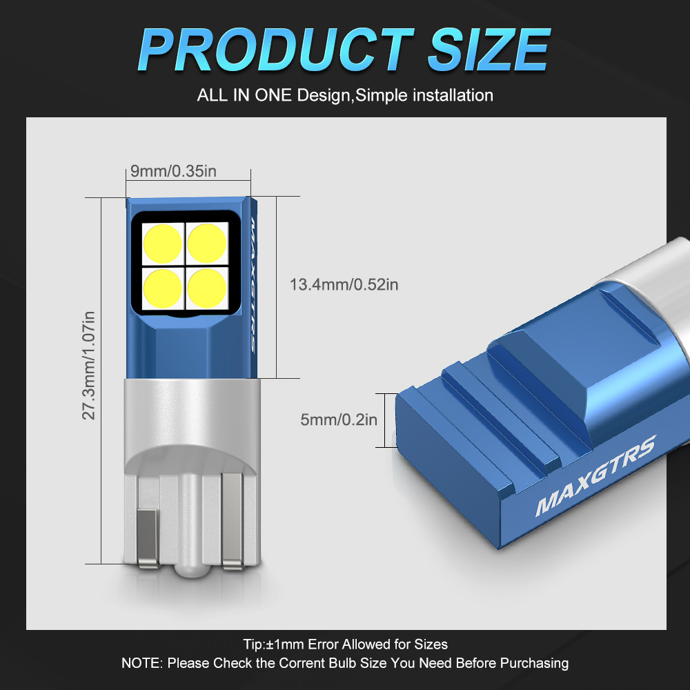 Maxgtrs T10 W5W 168 194 LED ไฟอ่านหนังสือ 3030 สีขาว สีวอร์มไวท์ สําหรับภายในรถยนต์ - รูปที่ 2