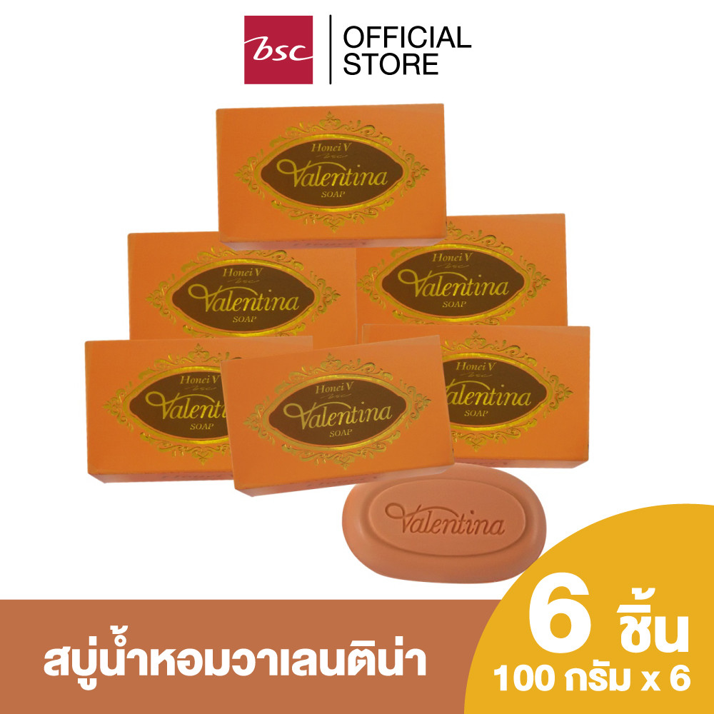 [ แพค 6 ชิ้น ] HONEI V BSC VALENTINA SOAP  วาเลนติน่า เพอร์ฟูม ขนาด 100 กรัม สบู่น้ำหอมวาเลนติน่า  เนื้อฟองละเอียด