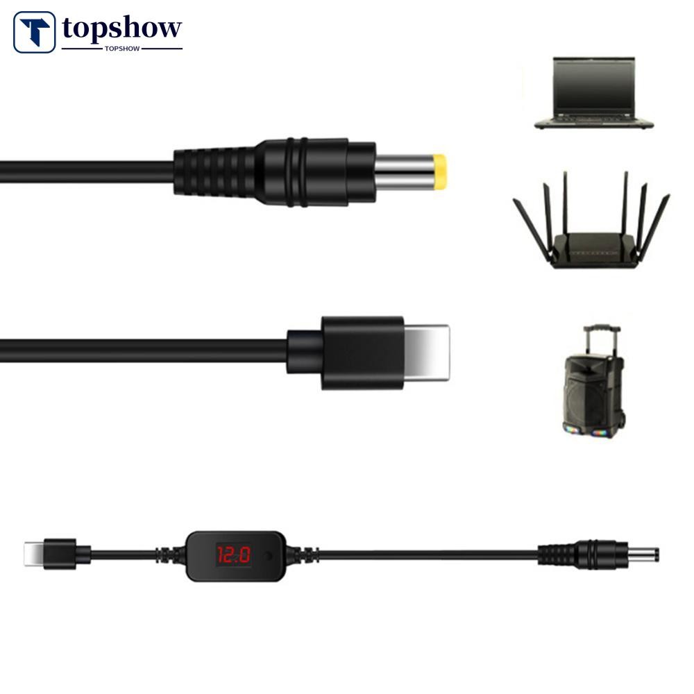 TOPSHOW USB C ถึง 5.5x2.1 มม.5V 9V 12V 15V 20V แรงดันไฟฟ้าแบบปรับได้สําหรับเราเตอร์แล็ปท็อป E1J2