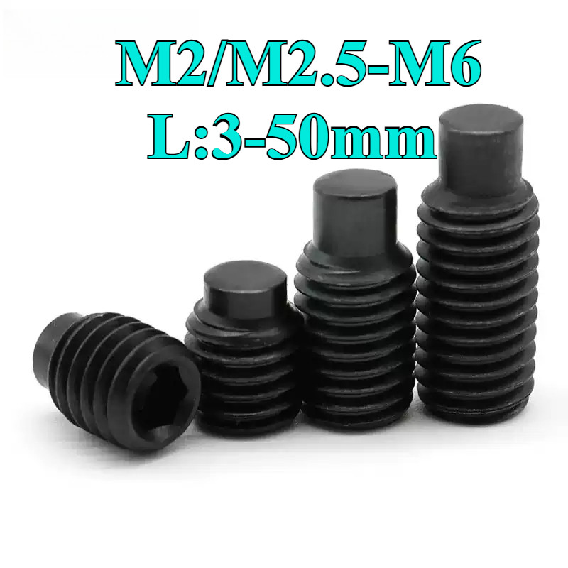 ((LXY) สกรู ตัวหนอน หกเหลี่ยม ปลายแหลม 12.9 ชุบดำ  เกลียวมิล หยาบ  / Hex Socket Set Screw M2/M2.5/M3
