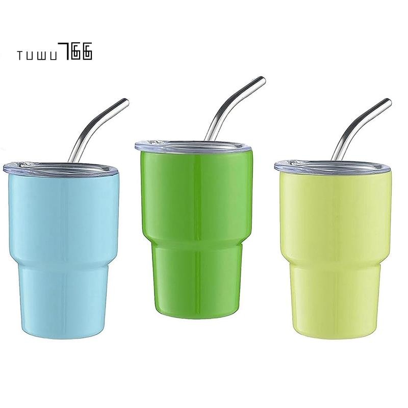 [tuwu766]3 ชิ้น Mini Tumbler Cups Double Wall Tumbler Shot แว่นตาพร้อมหลอดและฝาปิด,2Oz (B)
