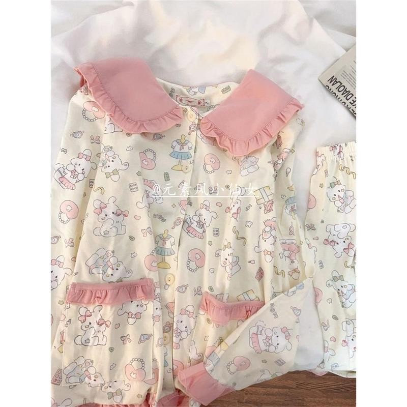 ชุดนอนกระต่าย ดีไซน์น่ารัก สำหรับผู้หญิง ฤดูใบไม้ผลิและฤดูใบไม้ร่วง มาใหม่ กางเกงขายาว สไตล์ญี่ปุ่น เหมาะสำหรับนักเรียน ชุดใส่อยู่บ้าน สามารถสวมใส่ได้นอกบ้าน สไตล์อิน - รูปที่ 2