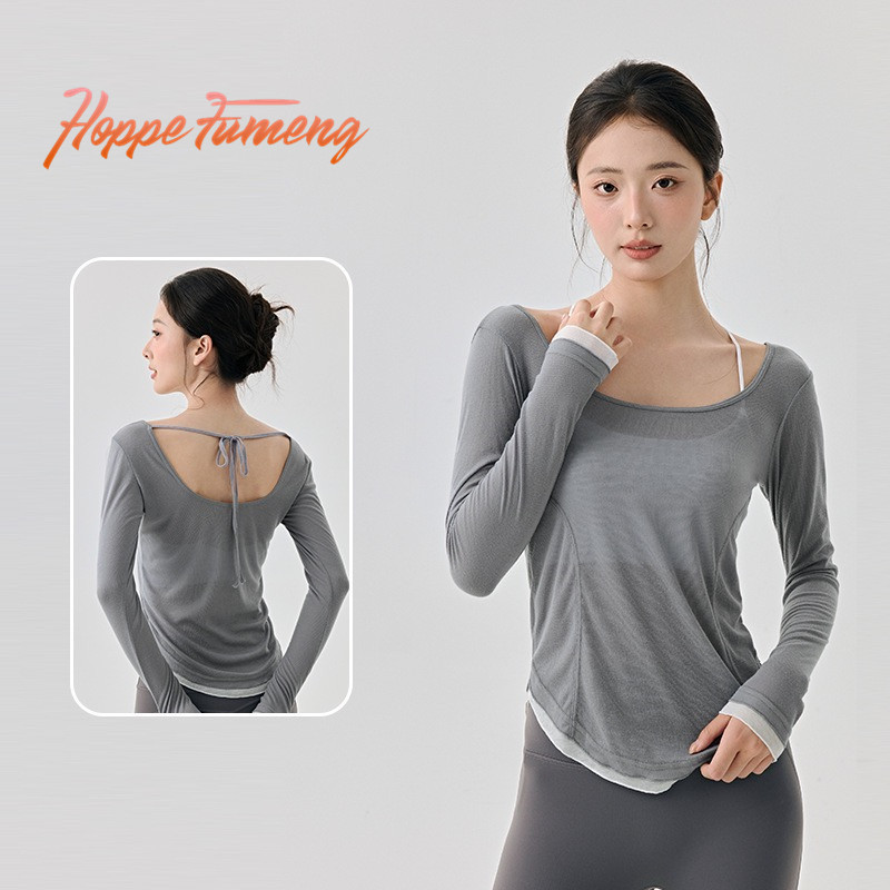 เสื้อกีฬาแขนยาวสำหรับผู้หญิง สไตล์หลวม พิเศษด้วยดีไซน์หลังงาม