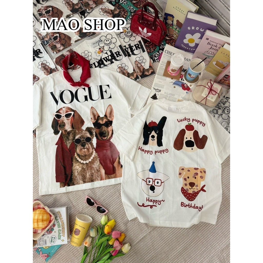 COD✅ (จัดส่งในกรุงเทพฯ) MAO Shop เสื้อยืดคอกลมผ้าคอตตอน ทรงโอเวอร์ไซส์ เกรดพรีเมี่ยม สกรีนหน้าหลัง(ลายน้องหมาใส่แว่น)