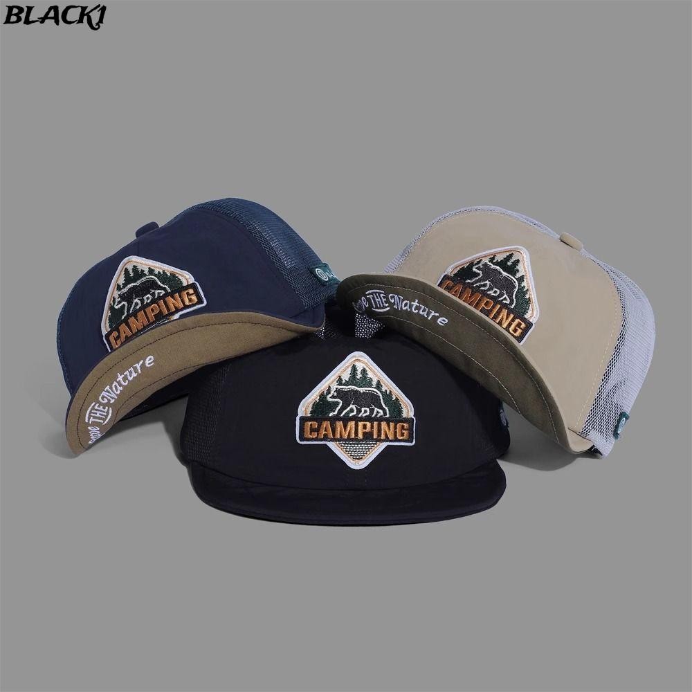 หมวกกันแดดสีดำ แบบเบสบอลระบายอากาศ ปีกสั้นปรับได้ สไตล์ย้อนยุค