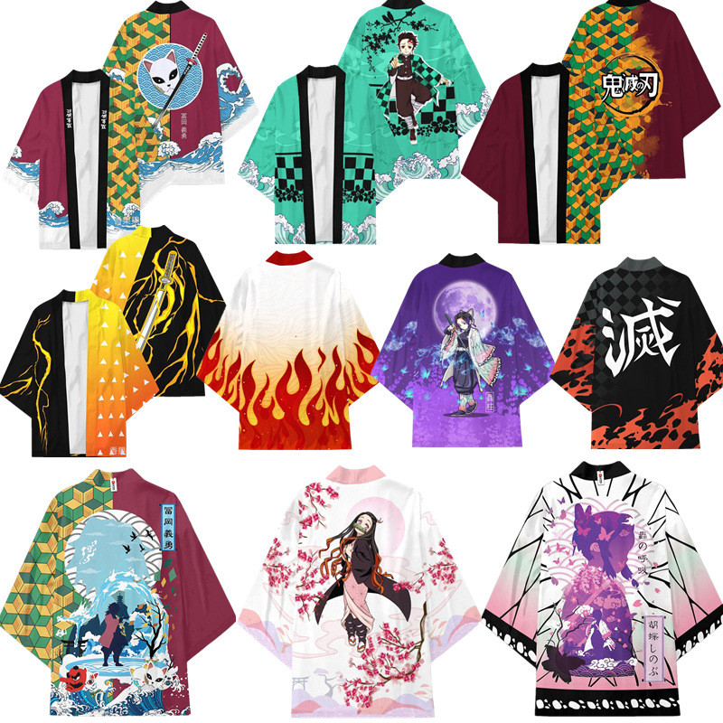 Demon Slayer คอสเพลย์ตัวละครเครื่องแต่งกาย Harajuku Kimono Robe แจ็คเก็ตเสื้อคลุมเสื้อคลุมเสื้อคลุมเ
