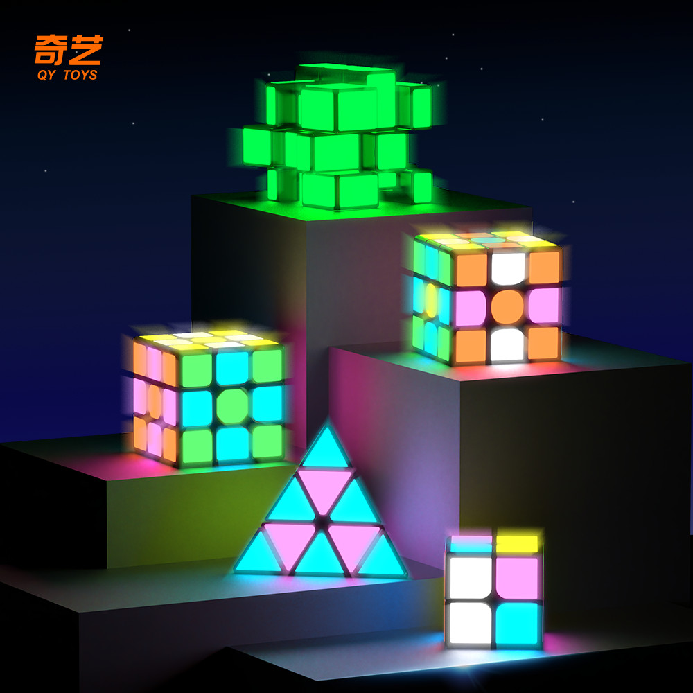 Qiyi 2x2 3x3 พีระมิดกระจกความเร็ว Cube เรืองแสงใน Dark เรืองแสงสติกเกอร์ Cube ปริศนาของเล่นของขวัญ