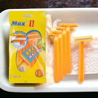 COD ที่โกนหนวด มีดโกน MAX ใบมีด 2 ชั้น ด้ามมีดโกน 1 ซองมี 5 ชิ้น ด้ามสีเหลือง อุปกรณ์กำจัดขน ใบมีดโกน และด้าม