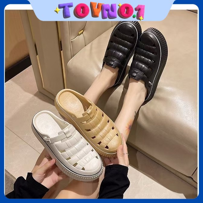 ToyNo.1🧸 พร้อมส่ง🧸 "TO-HJ811-1/TO-811" รองเท้าแตะผู้หญิงแบบสวม หุ้มหน้าเท้า ยางนิ่มใส่สบาย รองเท้าพื้นหนา 3 cm.