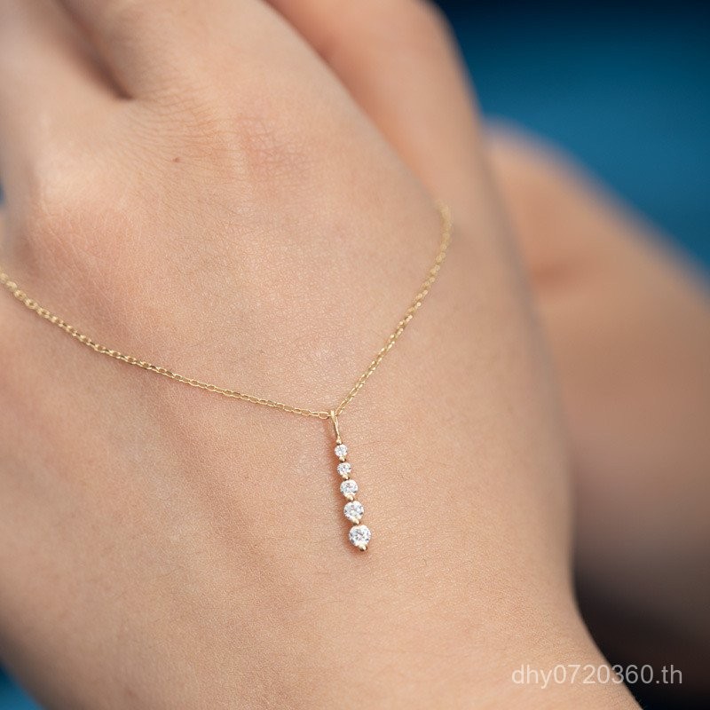 สร้อยคอเงินสเตอร์ลิง S925 ก้านคลาวิกอล์มินิ ประดับเพชรจำพัน Zirconium และจี้ทรงเรขาคณิตชุบทอง 14K F8