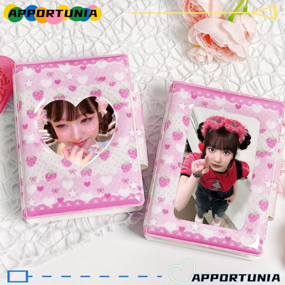 APPORTUNIA สมุดอัลบั้มรูป PVC ขนาด 3 นิ้ว 32 ช่อง สีชมพู ลายหมีน้อยและสตรอเบอร์รี่