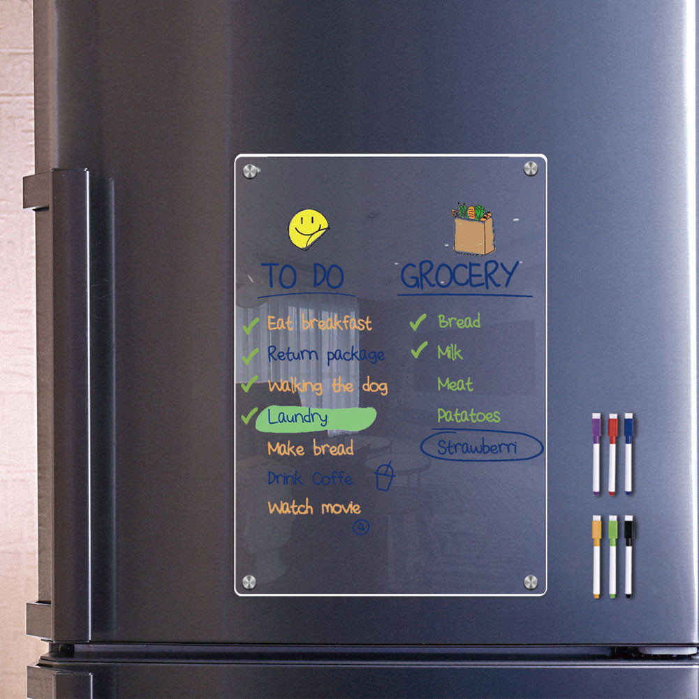 MRBUNNY#Acrylic Magnetic Calendar Board for Fridge Weekly Planner with Colorful Markers