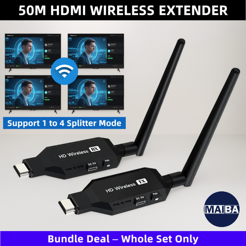 เครื่องส่งสัญญาณและตัวรับสัญญาณไร้สาย HDMI 50M 164Ft HD Video Wireless Extender รองรับโหมดแยก 1 ถึง 