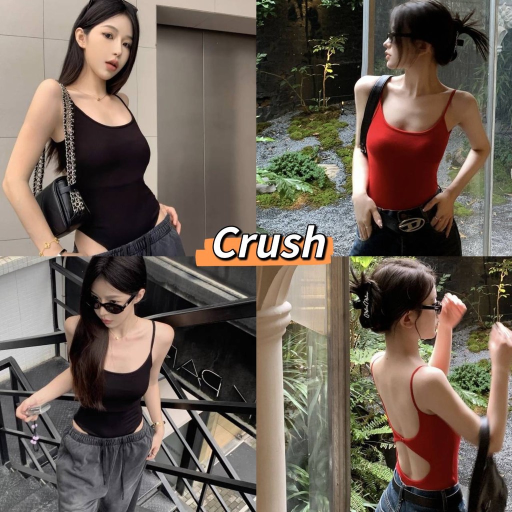 Crush💘 ชุดบอดี้สูท มีฟองน้ำ ทรงรัดรูป ผ้าร่อง สายเดี่ยว เว้าหลังแซ่บๆ 🛒พร้อมส่งจากไทย (FY2634-1)