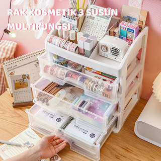 ARS Rak Kosmetik Bahan Kokoh Serbaguna Variasi Warna Biru Cream Pink Tosca Kapasitas Besar Model Susun