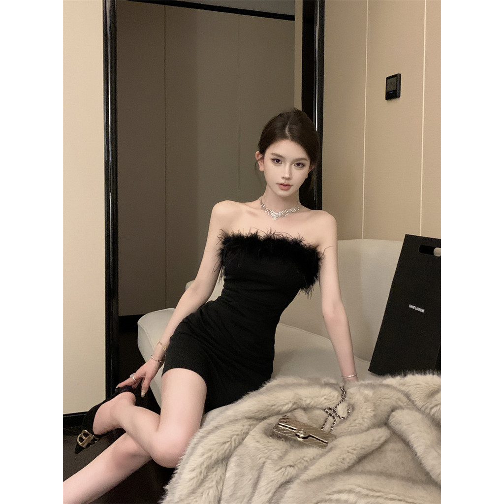Cilset🛒พร้อมส่ง🎀ชุดมินิเดรส สีดำ ไม่มีฟองน้ำ ดีเทลแต่งขนมุงมิ้ง สง่างาม เดรสออกงาน สไตล์เกาหลี /FY2490 - รูปที่ 3
