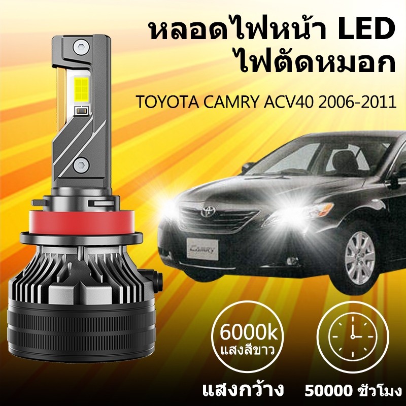 หลอดไฟหน้า LED ขั้วตรงรุ่น TOYOTA CAMRY ACV40 2006-2011 แสงขาว มีพัดลมในตัว ราคาต่อ 1 คู่ พร้อมส่ง