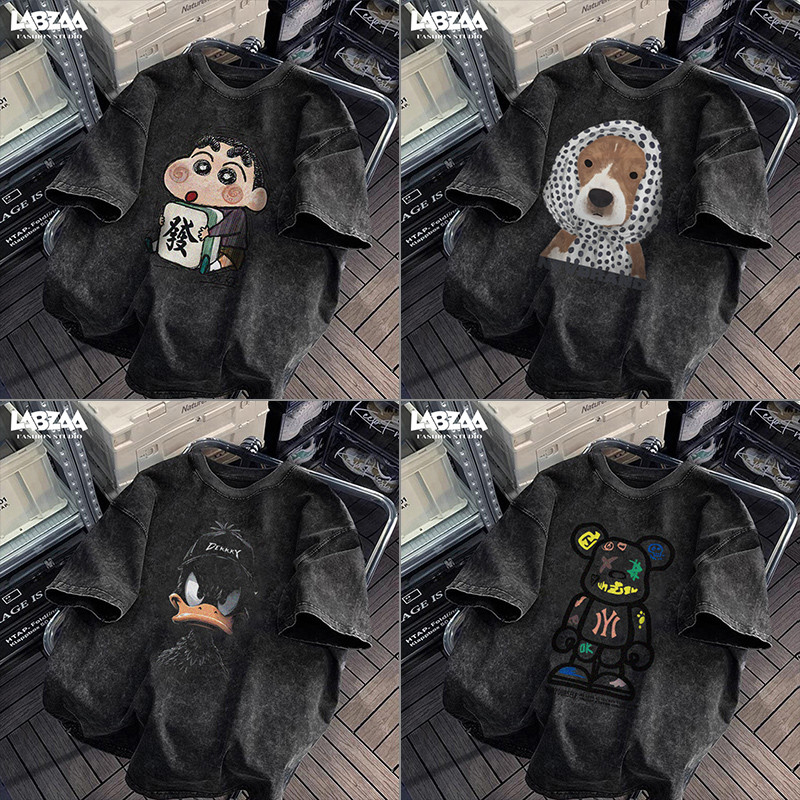 วินเทจฟอกน้ำ✨เสื้อยืดคอกลมแขนสั้น oversize ใส่สบาย ไม่ต้องรีด แนวสตรีทแฟชั่น cotton 100% YG0