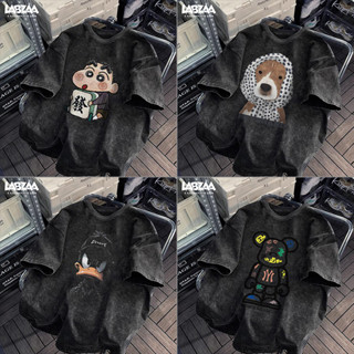 วินเทจฟอกน้ำ✨เสื้อยืดคอกลมแขนสั้น oversize ใส่สบาย ไม่ต้องรี…