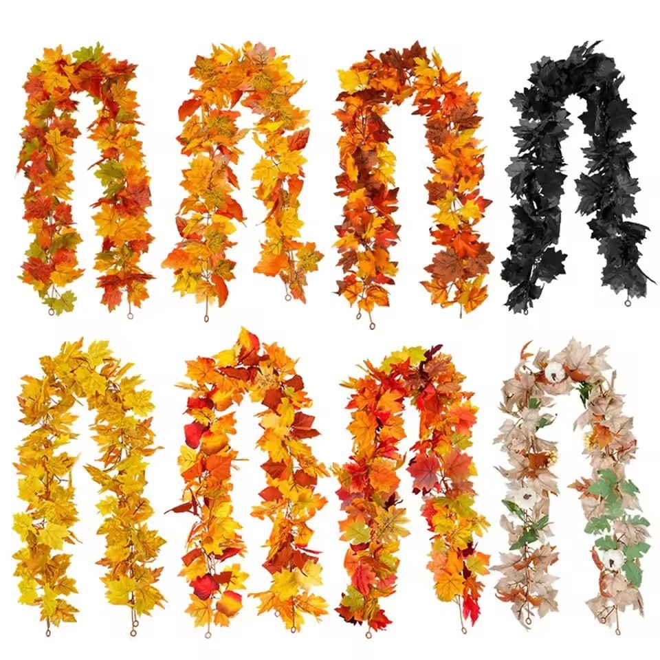 ฮาโลวีนจําลอง Maple Leaf Vine Fall Leave แขวน Garland Garland พืชใบ String