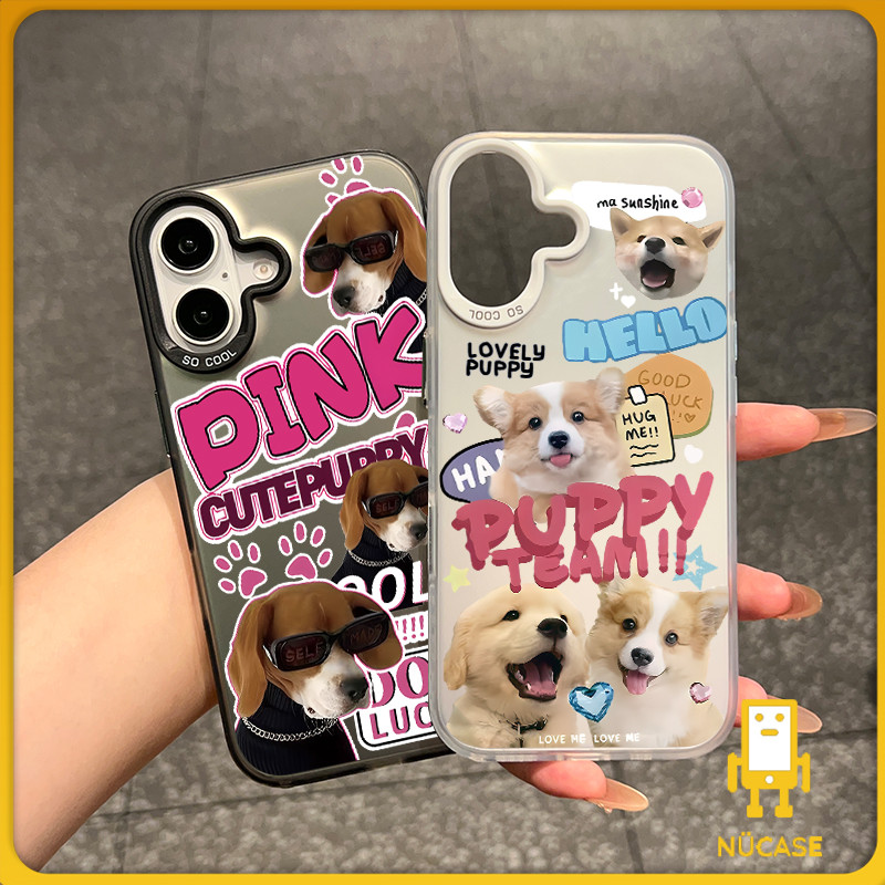 🔥NüCase🔥ส่งจากไทย สีดำหรูหราซิลิโคนแข็งกรณีโทรศัพท์ สุนัขเล็กสุดทัศน์สีชมพู for IPhone 13 15 7Plus 14 12 11 Pro MAX 7P