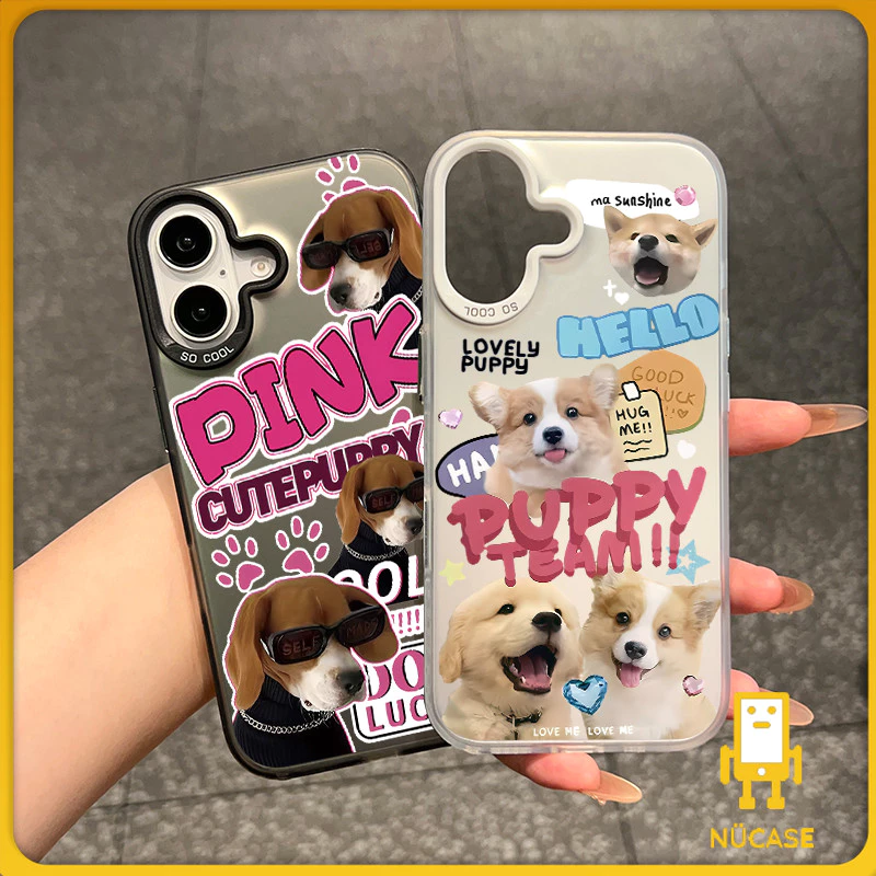 🔥NüCase🔥ส่งจากไทย สีดำหรูหราซิลิโคนแข็งกรณีโทรศัพท์ สุนัขเล็กสุดทัศน์สีชมพู for IPhone 13 15 7Plus 14 12 11 Pro MAX 7P