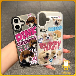 🔥NüCase🔥ส่งจากไทย สีดำหรูหราซิลิโคนแข็งกรณีโทรศัพท์ สุนัขเล็กสุดทัศน์สีชมพู for IPhone 13 15 7Plus 14 12 11 Pro MAX 7P