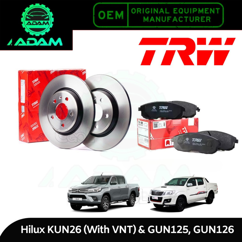 TRW Hilux Kun25 พร้อม VNT 11-15 KUN26 VNT (318.9MM) & GUN125 GUN126 Front Disc Rotor & ผ้าเบรค