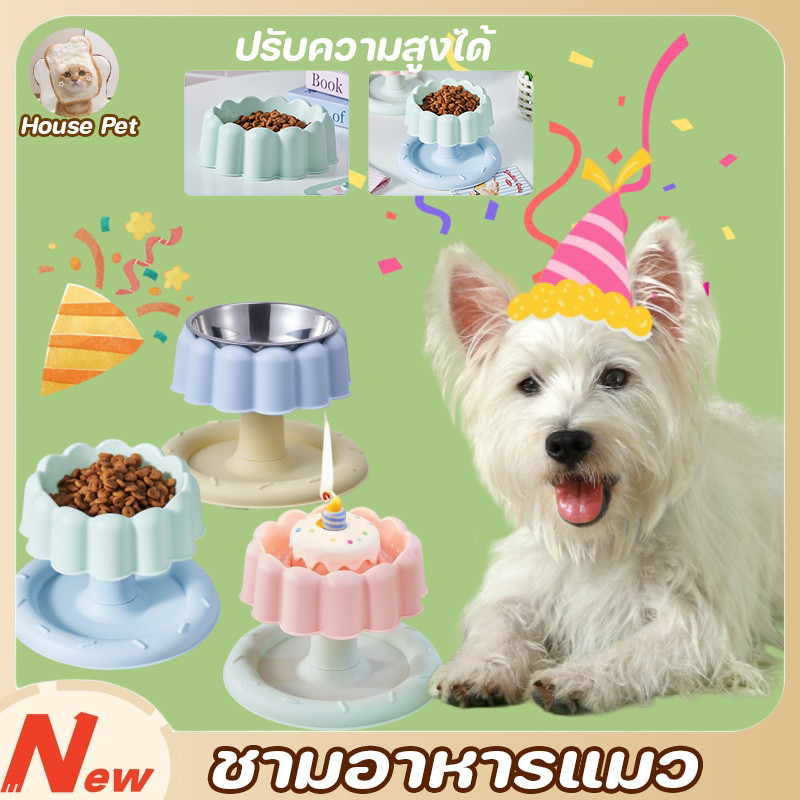 New ชามอาหารแมว ใส่อาหารแมว ชามแมว เหล็กกล้าไร้สนิม ทําความสะอาดง่าย ฉลองวันเกิดของบุตรสัตว์