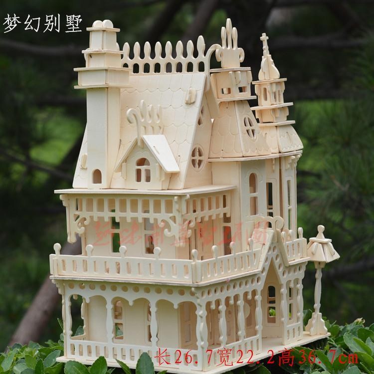 3d สามมิติปริศนาทําด้วยมือไม้ประกอบของเล่น DIY ของขวัญคู่ไม้ House Hut 8.8