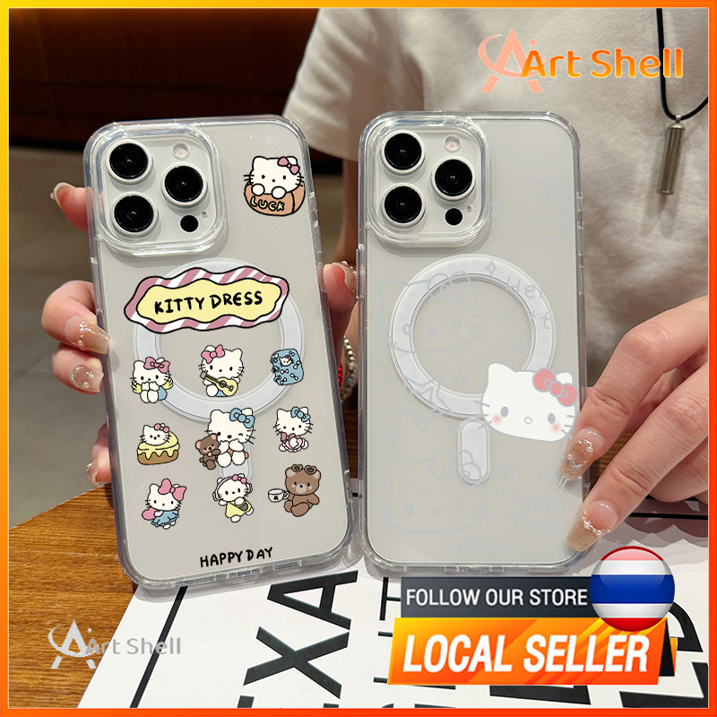 การชาร์จแบบไร้สาย เปลือกแม่เหล็ก สเก็ตช์ฮาโลคิตตี้ for iPhone X XS MAX XR 7/8PLUS 16 15 14 เคสไอโฟน 13 12 11 PRO MAX ขั้