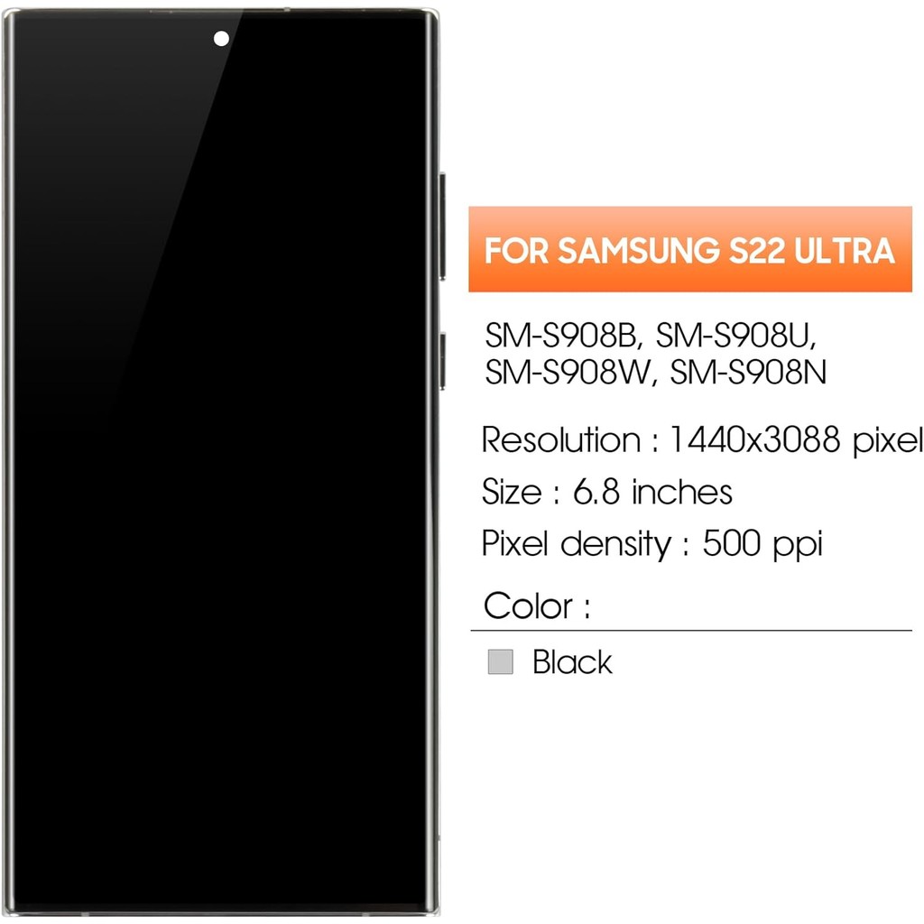 OLED สําหรับ Samsung Galaxy S22 Ultra 5G เปลี่ยนหน้าจอสําหรับ Samsung S22 Ultra จอแสดงผล LCD S908 SM