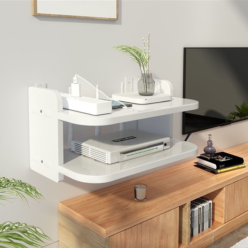 ชั้นวางเราเตอร์ติดผนัง ชั้นวางติดผนัง 30/60CM มี 2 ชั้น ไม่ต้องเจาะรู ชั้นวางกล่องรับสัญญาณติดผนังที