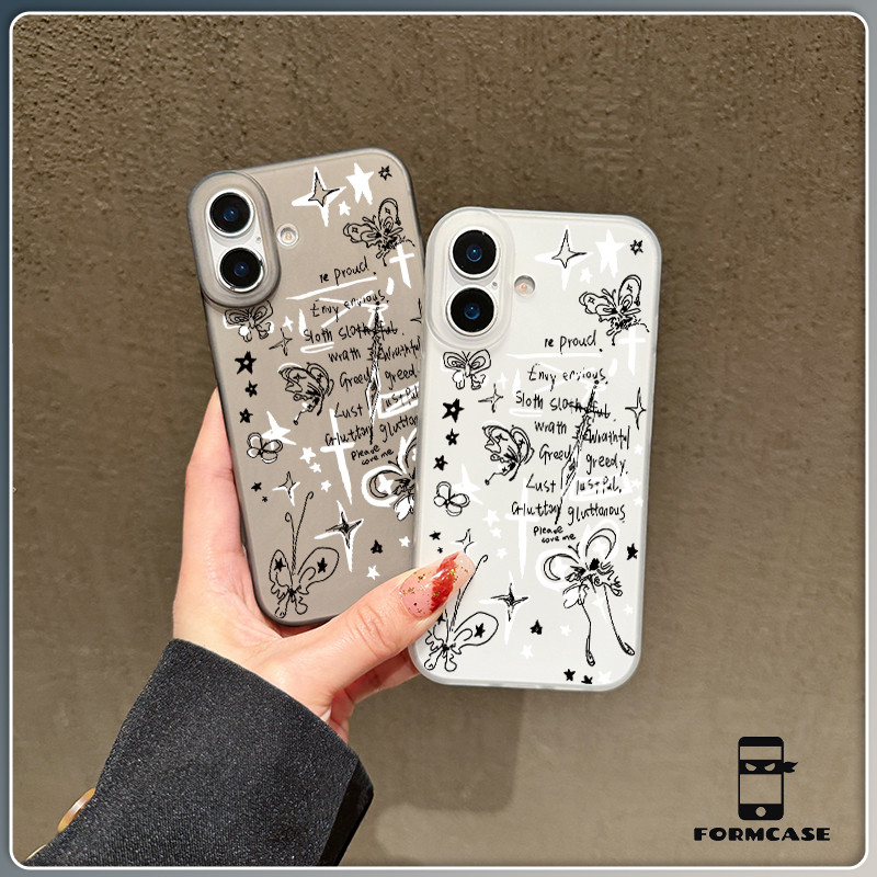 กรณีโทรศัพท์ จัดส่งจากประเทศไทย ผีเสื้อ 、ดาวและคำfor iPhone14 11 12 13 15 16 PROMAX X XS MAX XR 7/8P ป้องกันลายนิ้วมือ