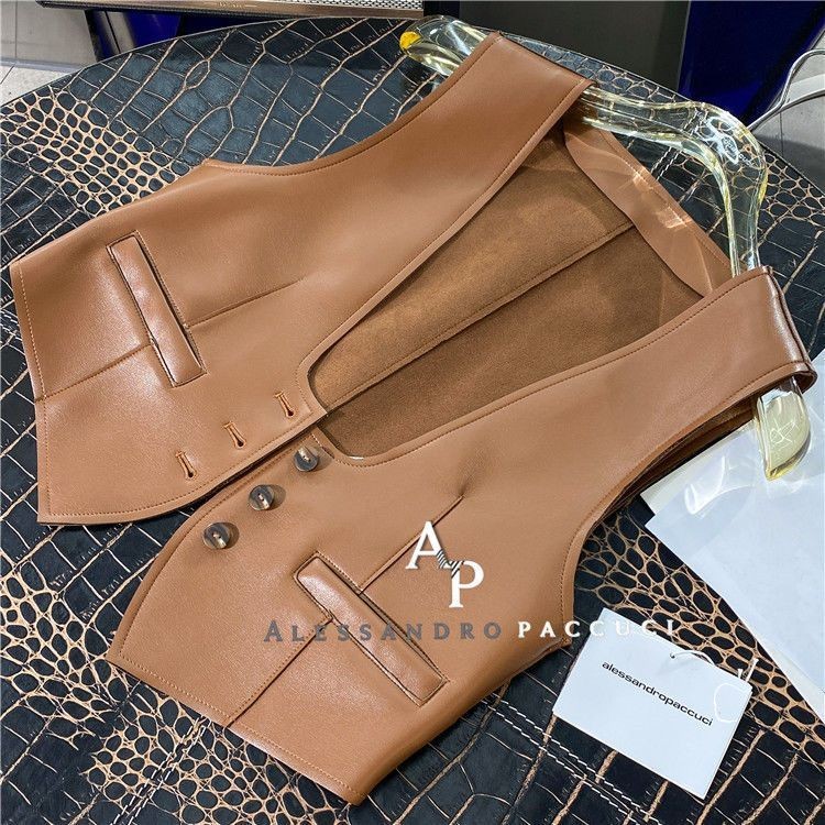เสื้อกั๊กผู้หญิงหนัง PU สไตล์เกาหลี สำหรับฤดูใบไม้ผลิและใบไม้ร่วง สีดำ แฟชั่นหรูหรา