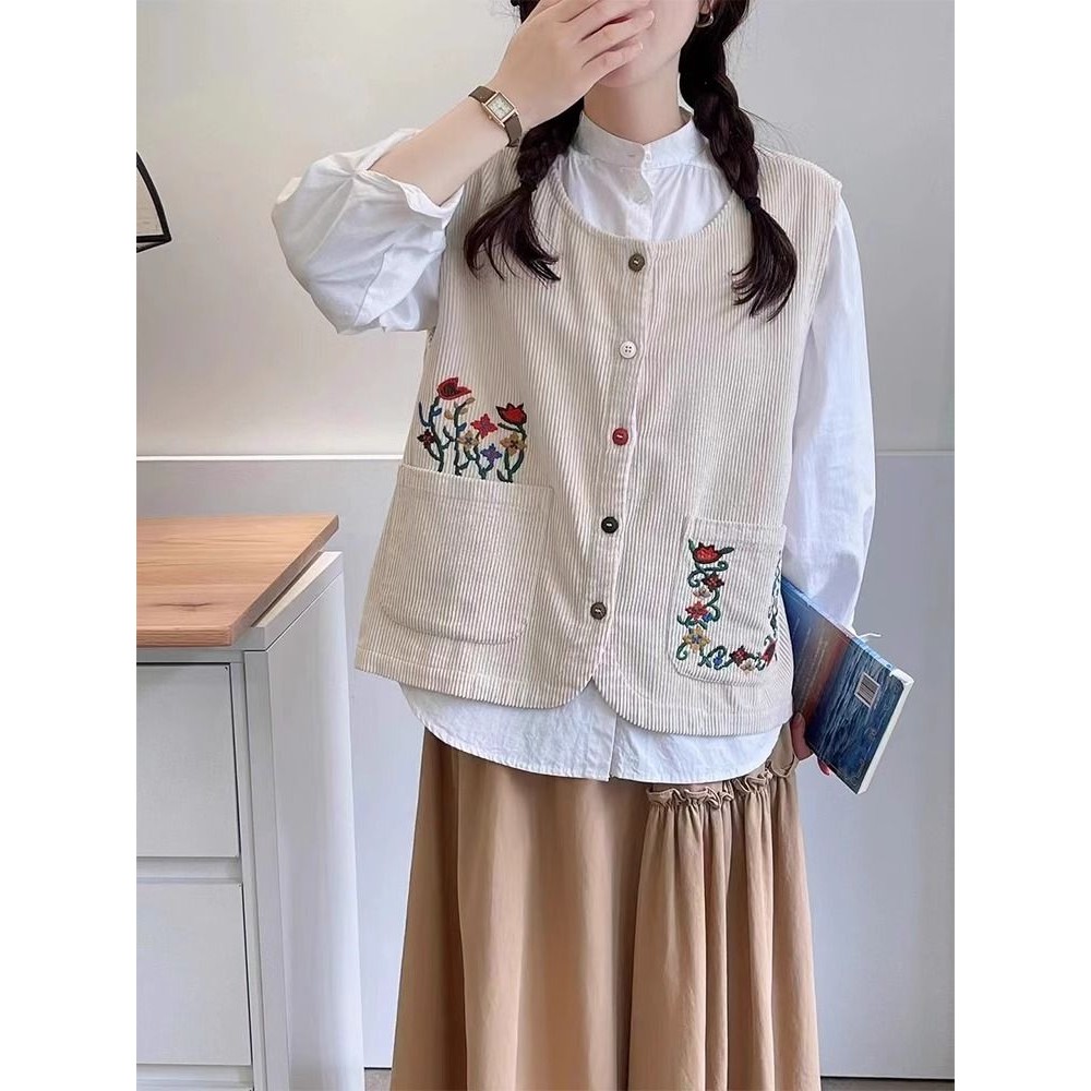 เสื้อกั๊กลายผ้าลูกฟูกแขนกุด สไตล์ย้อนยุคและชาติพันธุ์ - รูปที่ 4