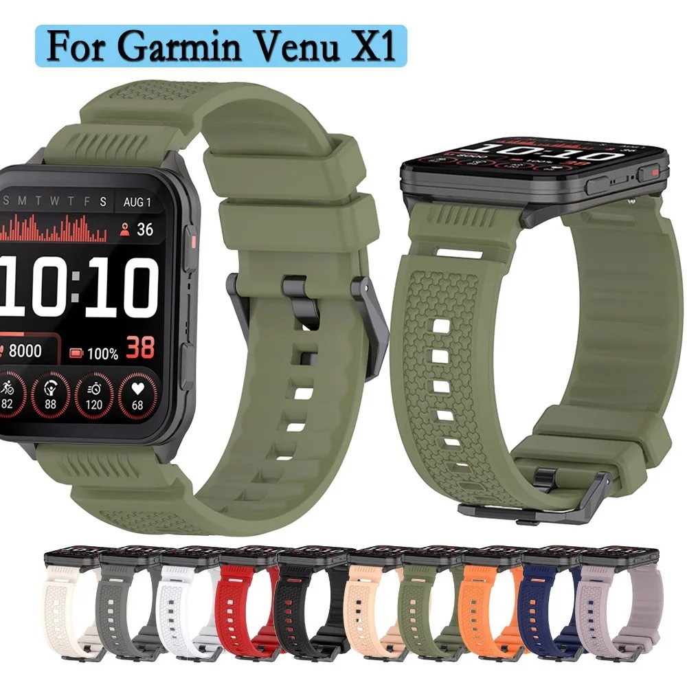 สายนาฬิกาสําหรับ Garmin Venu X1 สายรัดหัวเข็มขัดสีดําคุณภาพสูงทนทานและสายรัดข้อมือซิลิโคนอ่อนนุ่มสํา