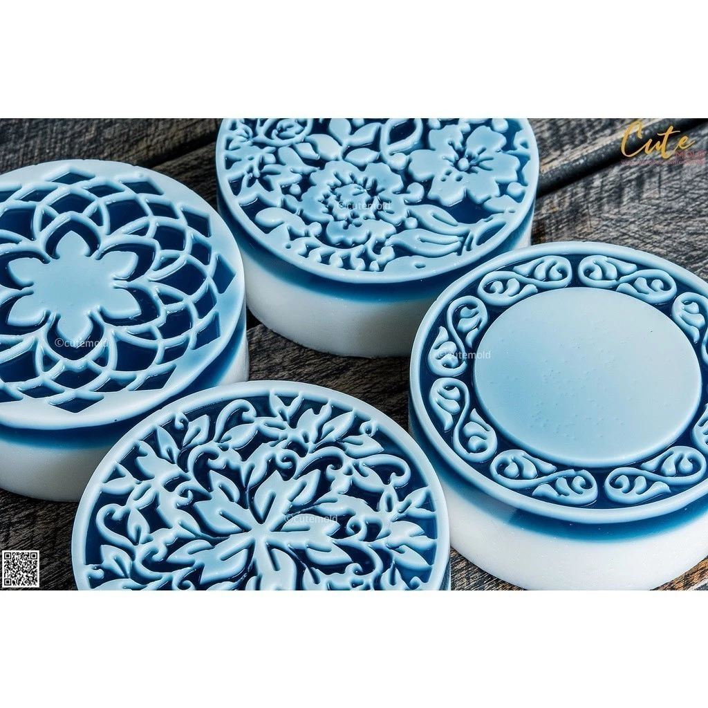 cutemold//แม่พิมพ์ ซิลิโคน วินเทจ 4ช่อง (ฟรี ไซริ้ง+หัวแหลม อย่างละ 1 อัน) --ลาย *** กลม