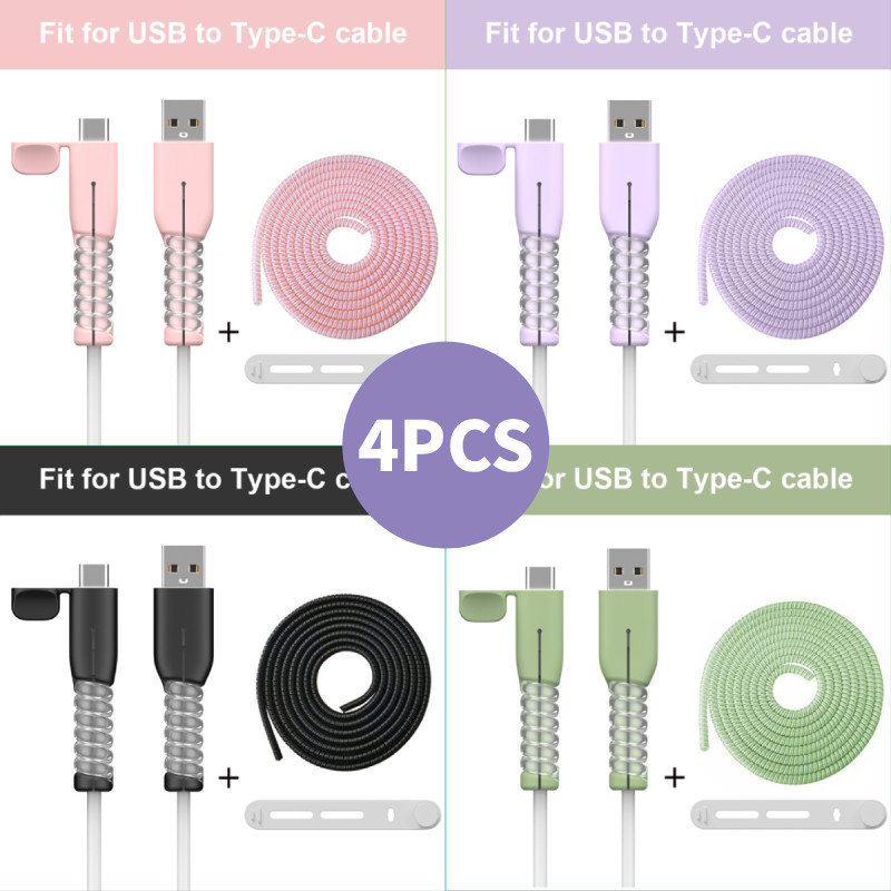 4PCS ตัวป้องกันสายข้อมูล สายเคเบิลข้อมูล สายไฟ ที่ม้วน เหมาะสำหรับฝาครอบป้องกันสายเคเบิลข้อมูล IP Android ฝาครอบป้องกันซ