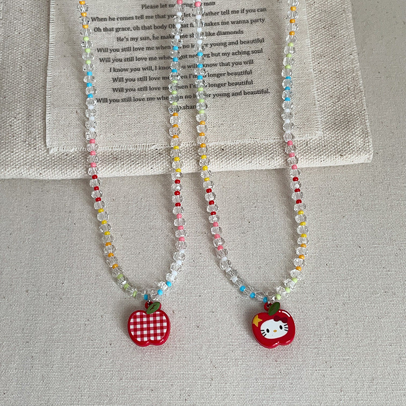 สีคริสตัลลูกปัดสีแดง Apple จี้สร้อยคอหญิง Niche Sweet Cool Few All-Match สร้อยคอ Clavicle Chain