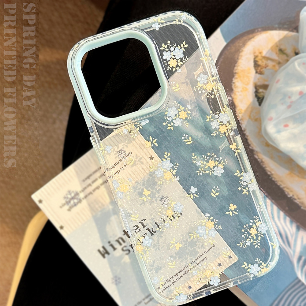 Insสดสีเหลืองสีฟ้าดอกไม้ดอกไม้Clear iPhoneสําหรับIPhone 16 Pro Max 16 Pro 16 15 Pro Max 14 13 12 11 Shockทนเลนส์ป้องกันHard Tpuปกหลัง