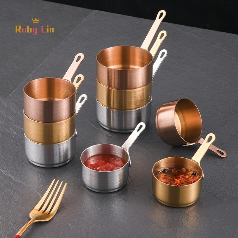 Ruby Lin 304 สแตนเลสสตีลถ้วยซอส Stackable Handle Mini ซอส Pan สําหรับจัดเลี้ยง Picnic Dipping ซอสปรุ