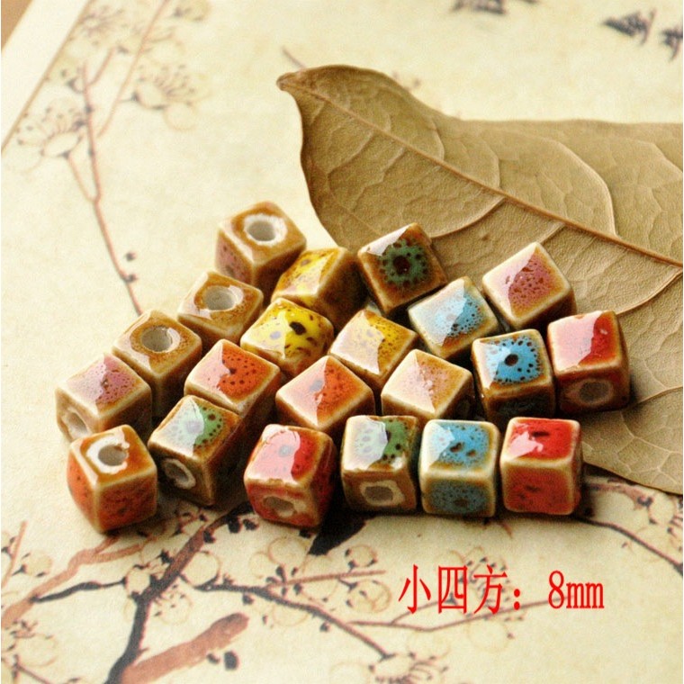 สร้อยข้อมือทอผ้า DIY เคสเซอร์amic ลูกปัดเคลือบสี่เหลี่ยม